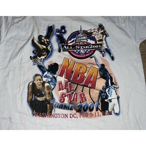 Vintage 2001 NBA All-Star Game T Shirt XL SHAQ, Kobe Bryant Washington DC a1